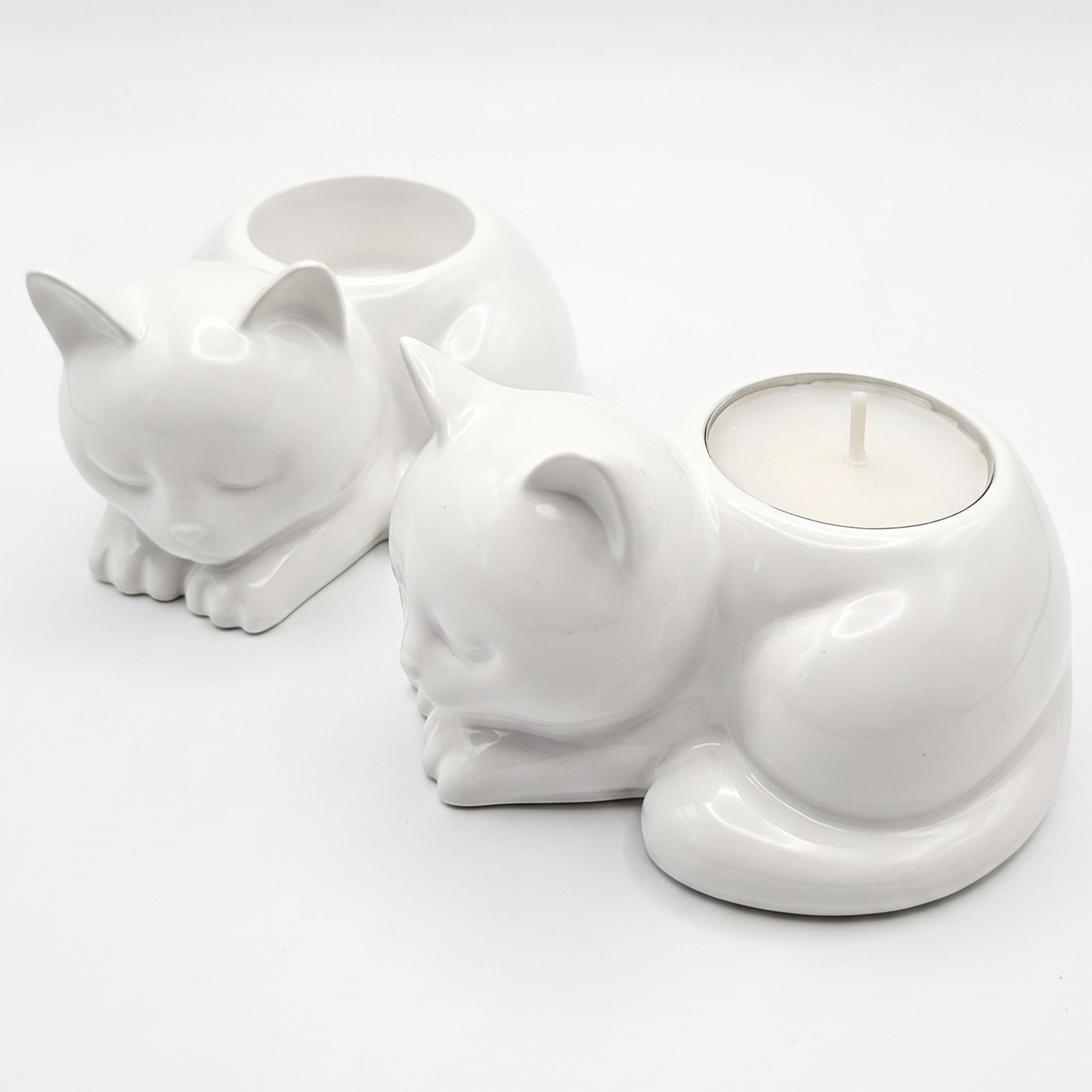 Design-Kerzenhalter Katze – Weiß