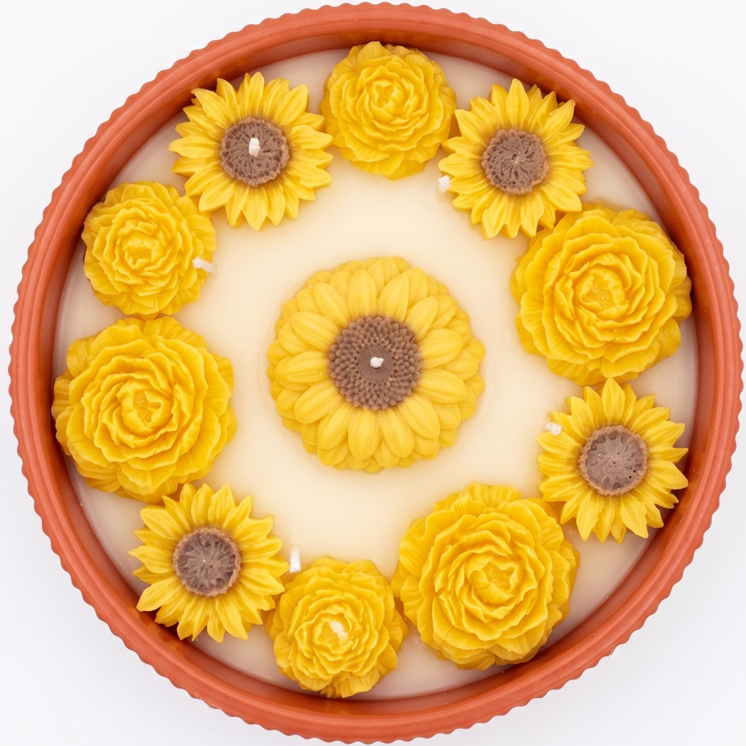 Kerze Sonnenblume - Ziegelrot / Limette, Honig, Milch