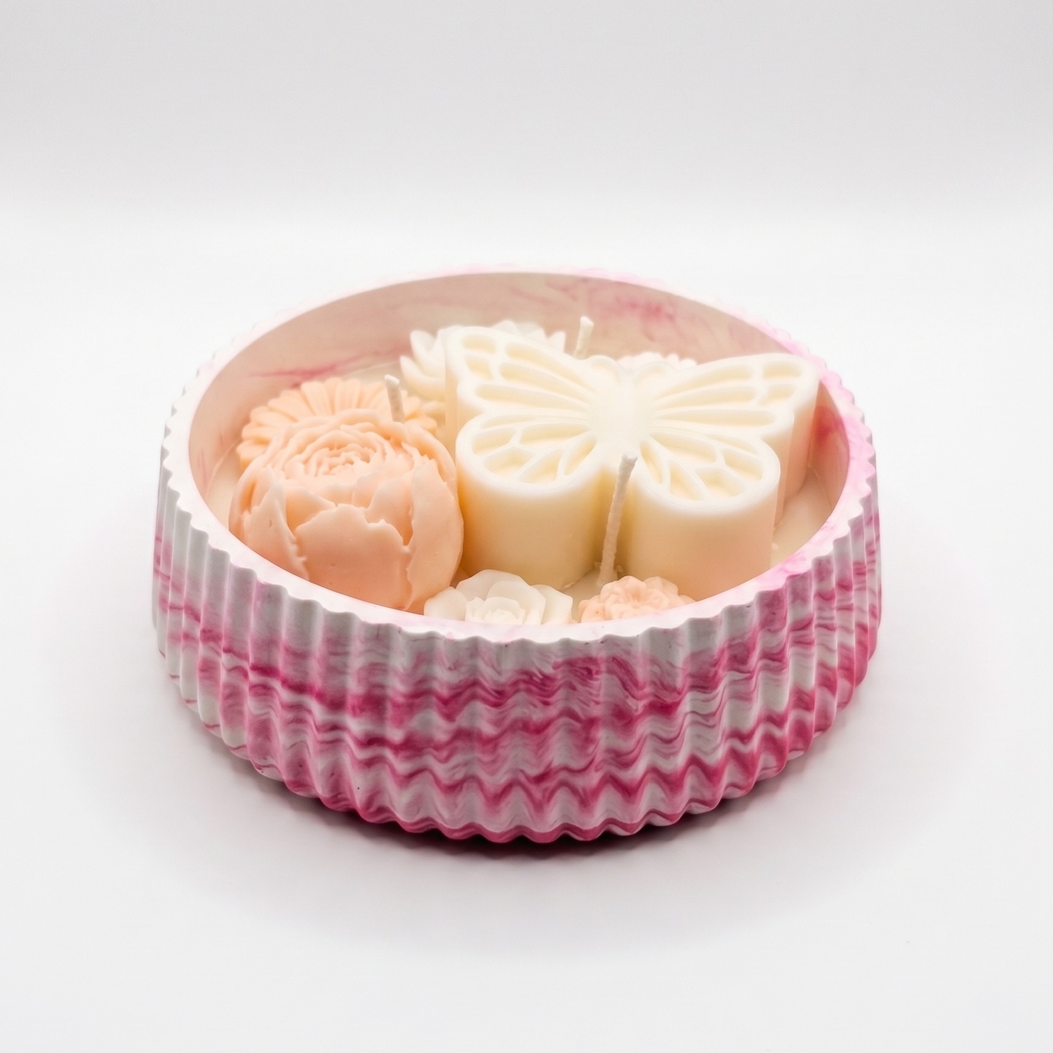 Kerze Schmetterlingsbrise - Weiß / Rosa / Milch, Honig