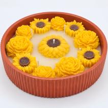 Kerze Sonnenblume - Ziegelrot / Limette, Honig, Milch