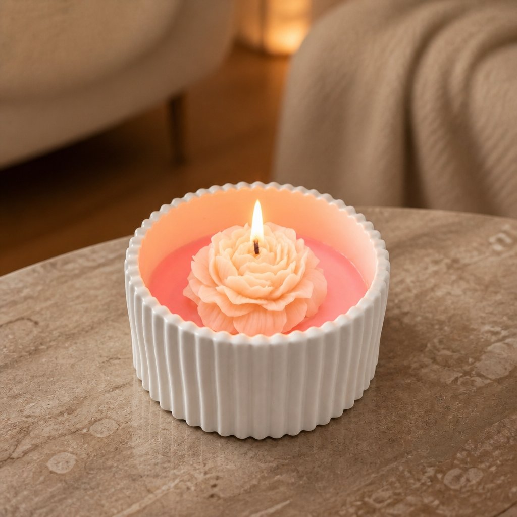 Kerze Satin Lotus - Weiß / Rosa / Kirsche, Mandel