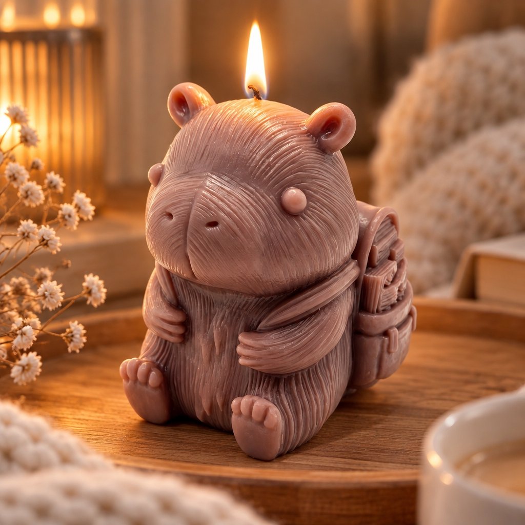 Duftkerze Capybara mit Rucksack - Braun / Vanille