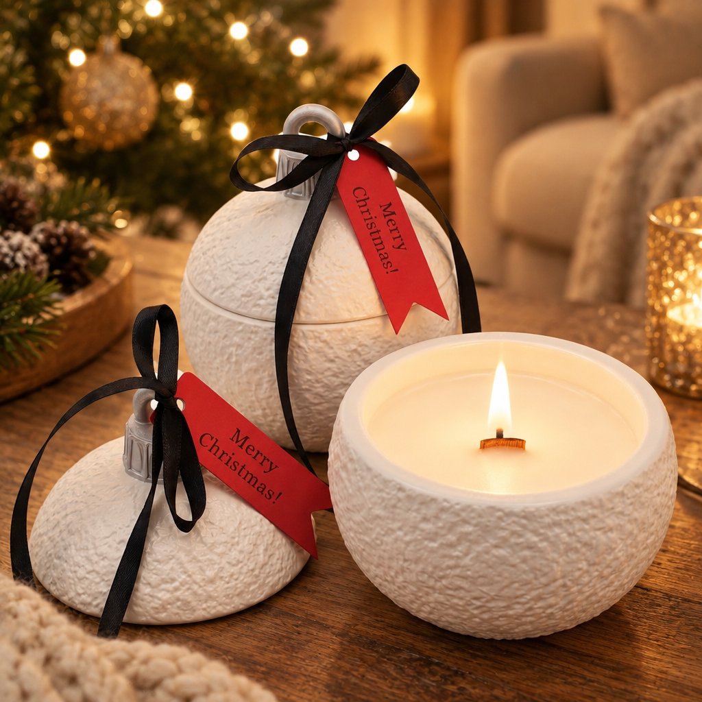 Kerze Christmas Bauble Classic - Weiß / Silber / Winterzauber